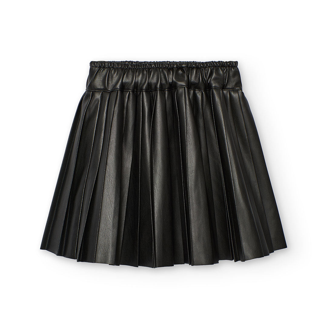 Boboli Girls Synthetic Black Leather Pleated Skirt