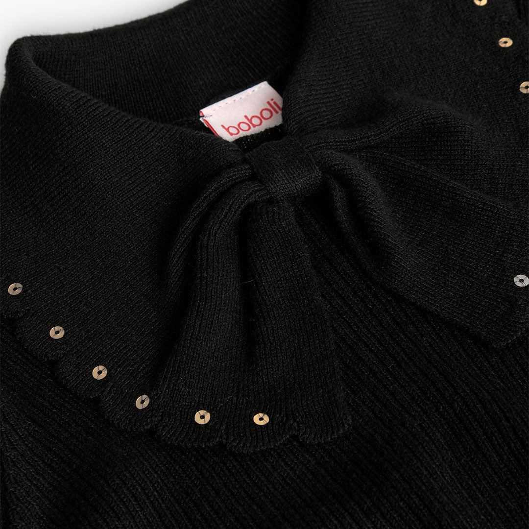Boboli Girls Black Knit Bow Collar Jumper