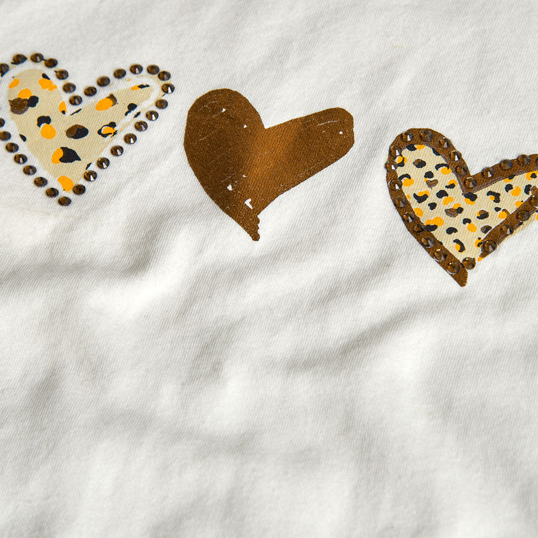 Boboli Girls Off White Long sleeve T-shirt With Gold Heart Detail