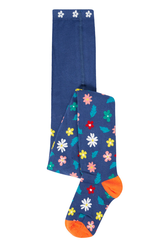 Frugi Girls Navy Flower Tights