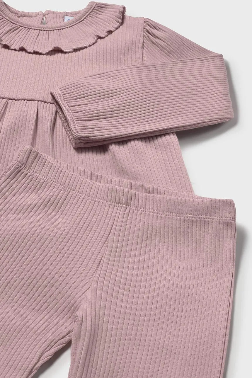 Mayoral Baby Girl 3 Piece Dusty Pink Ribbed Set