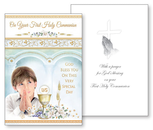 Boys First Communion Card Praying Hands