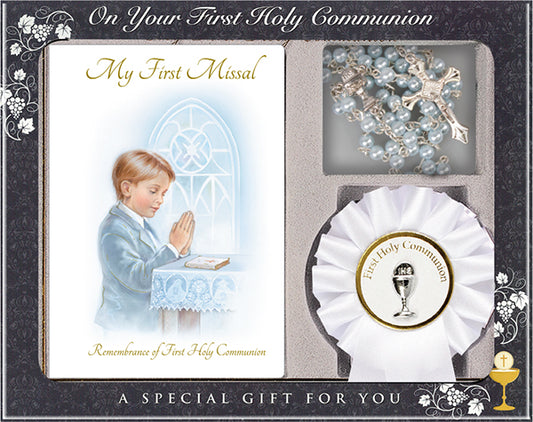 Boys First Holy Communion Prayer Book & Beads Gift Set