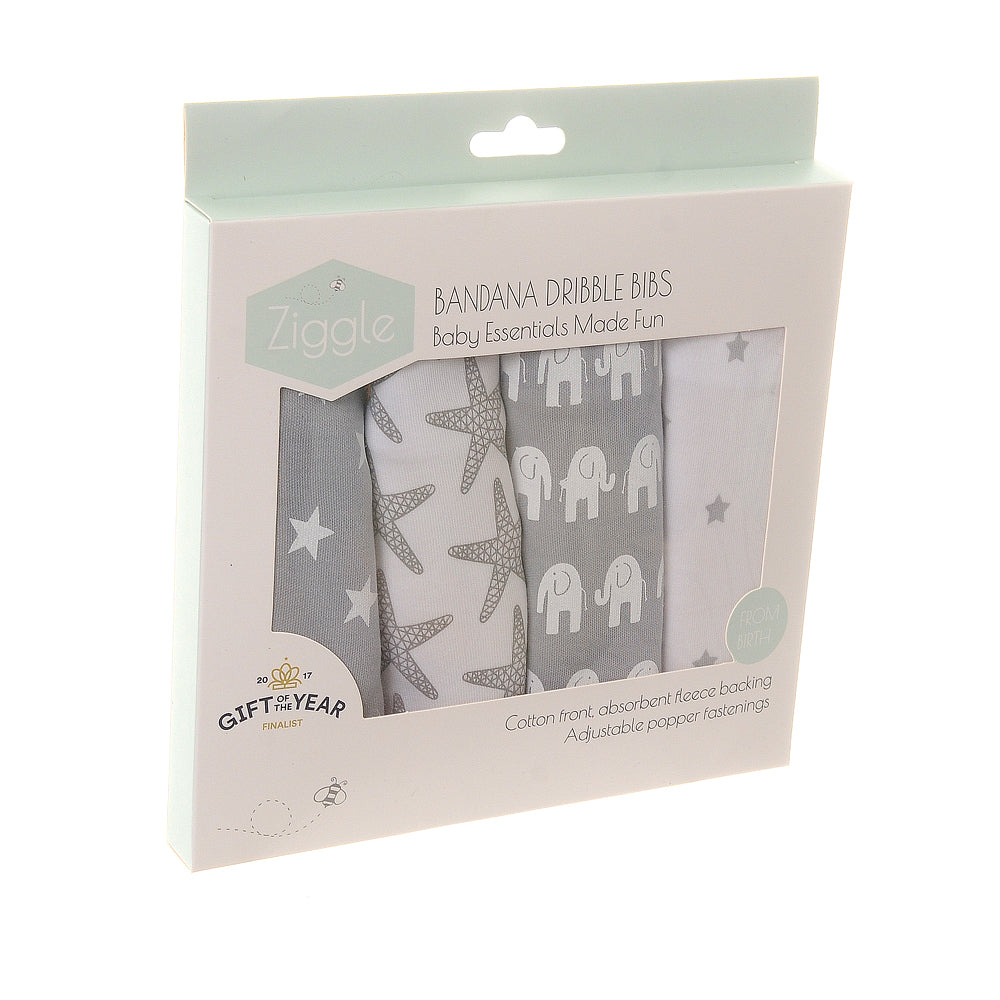 Ziggle Baby Boys Grey and White Bib Set