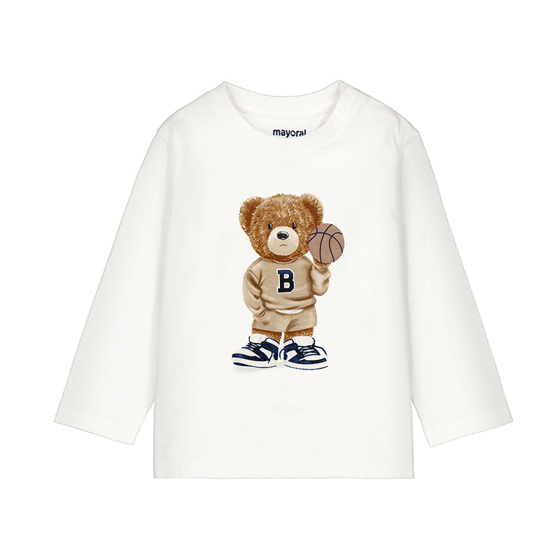 Mayoral Baby Boys Cream Long Sleeve Bear Top
