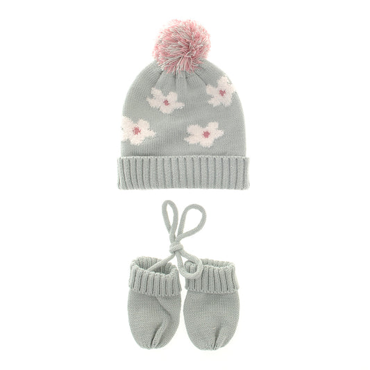 Ziggle Baby Girls Flowers Wooly Hat and Mittens