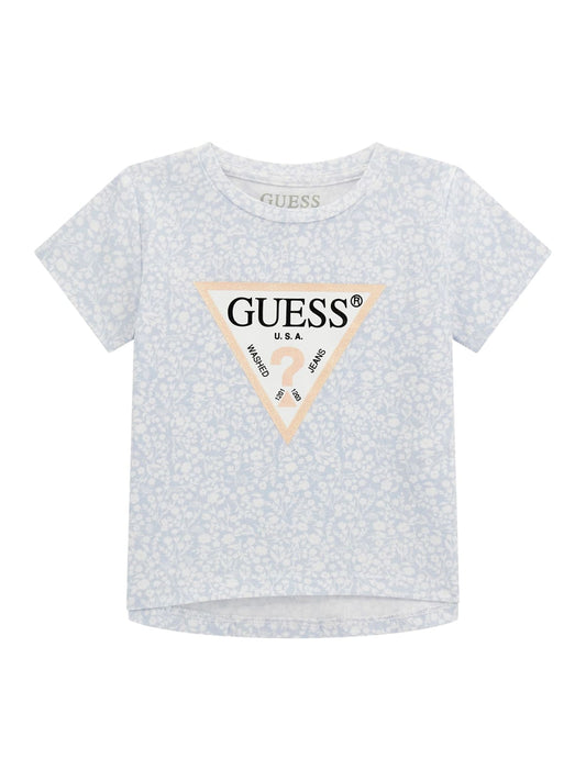 Guess Girls Short Sleeve Blue Micro Flowers T-Shirt