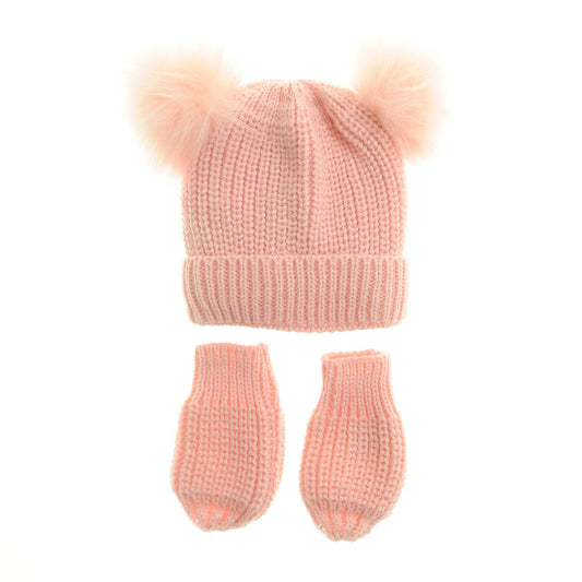 Ziggle Baby Girls Pink Double Bobble Hat and Mittens