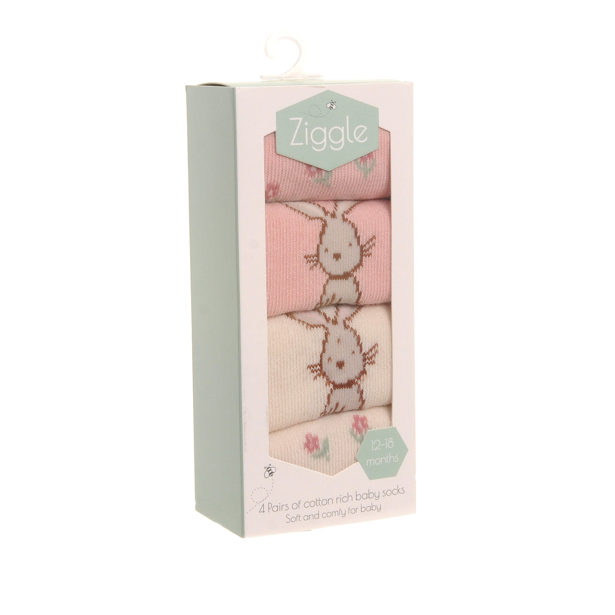 Ziggle Baby Girl Bunny 4 Pack Boxed Socks Set