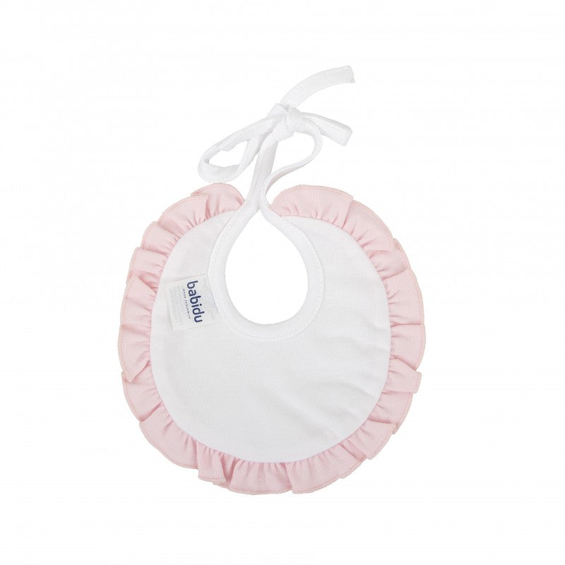 Babidu Baby Girls 100% Cotton Pink Bib With Frills