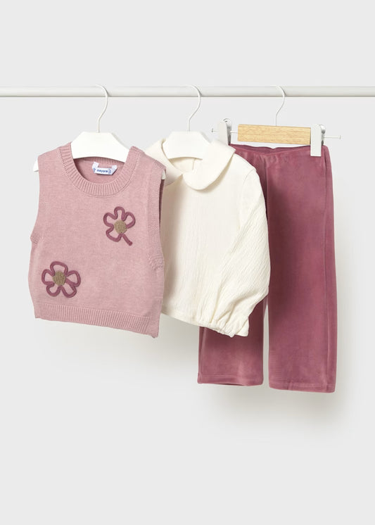 Mayoral Baby Girl 3 Piece Rose Coloured Flares & Vest Set