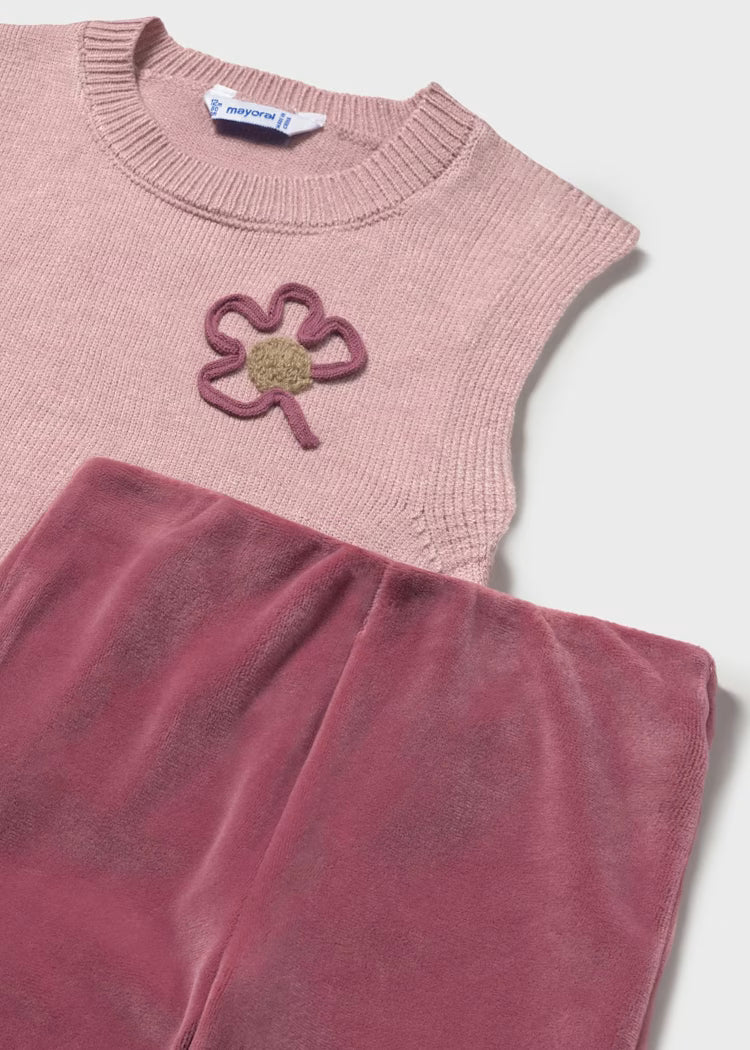 Mayoral Baby Girl 3 Piece Rose Coloured Flares & Vest Set