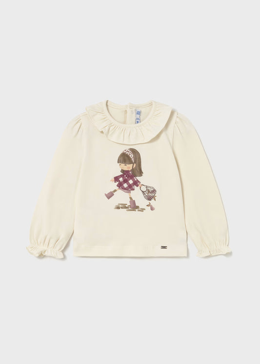 Mayoral Baby Girls Long Sleeve Cream Top with Doll Design
