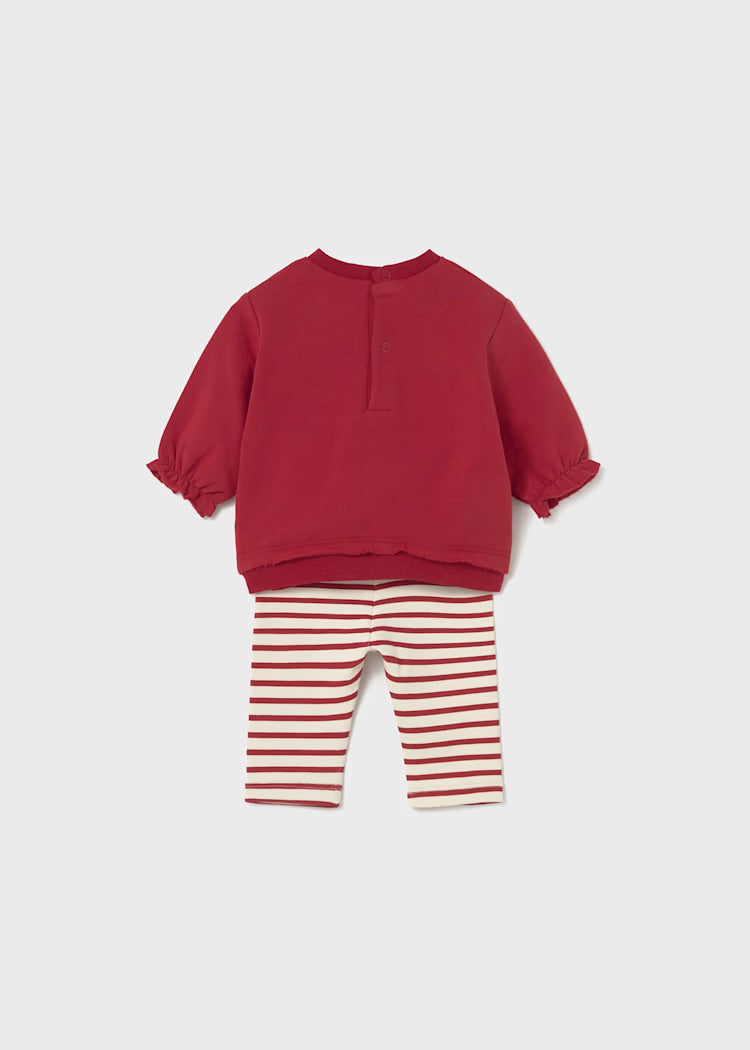 Mayoral Baby Girls 2 Piece Cherry top & Stripe Leggings Set