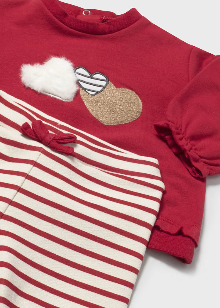 Mayoral Baby Girls 2 Piece Cherry top & Stripe Leggings Set