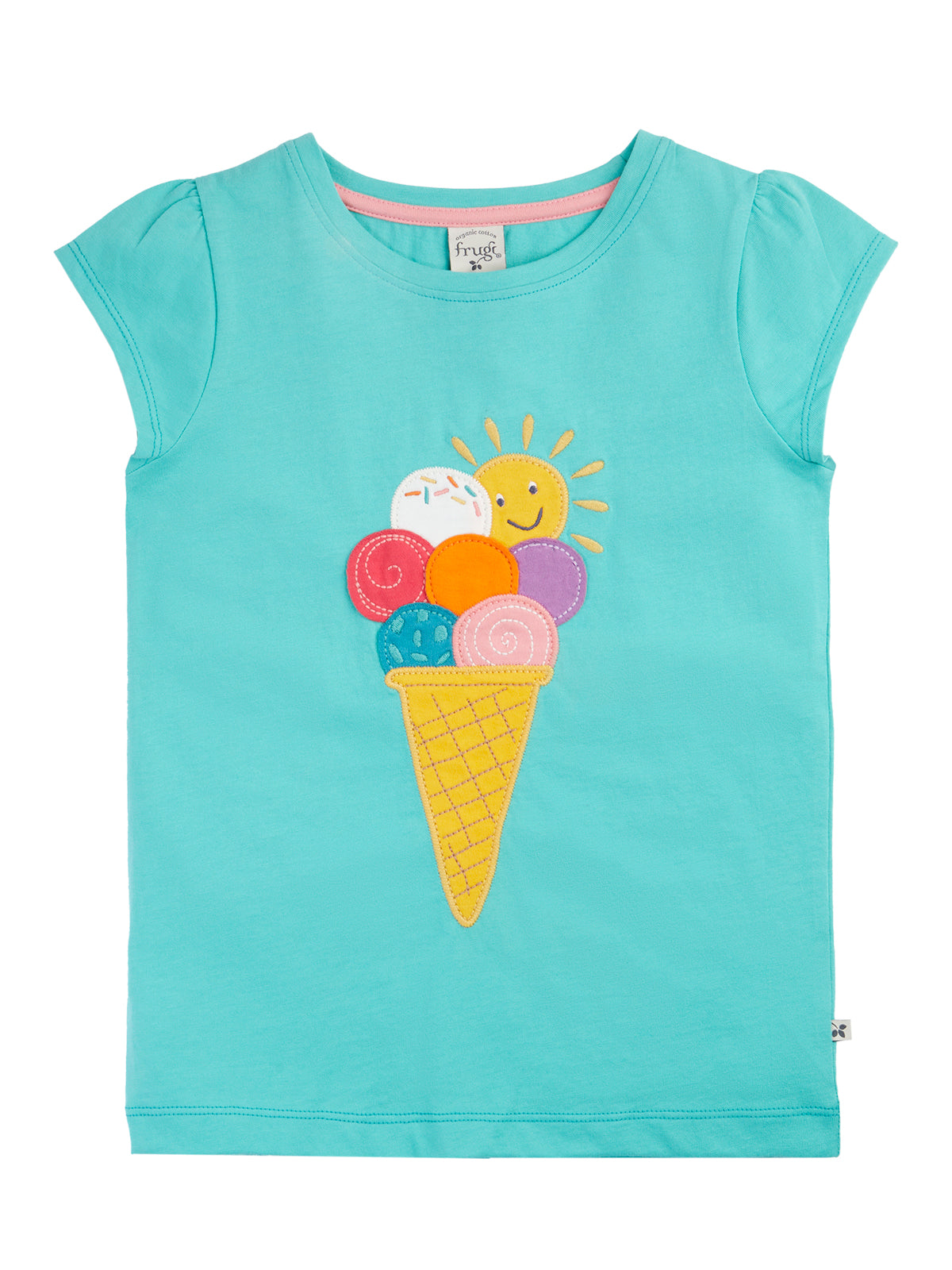 Frugi Girls Harmony Aqua/Ice-cream Circular T-shirt