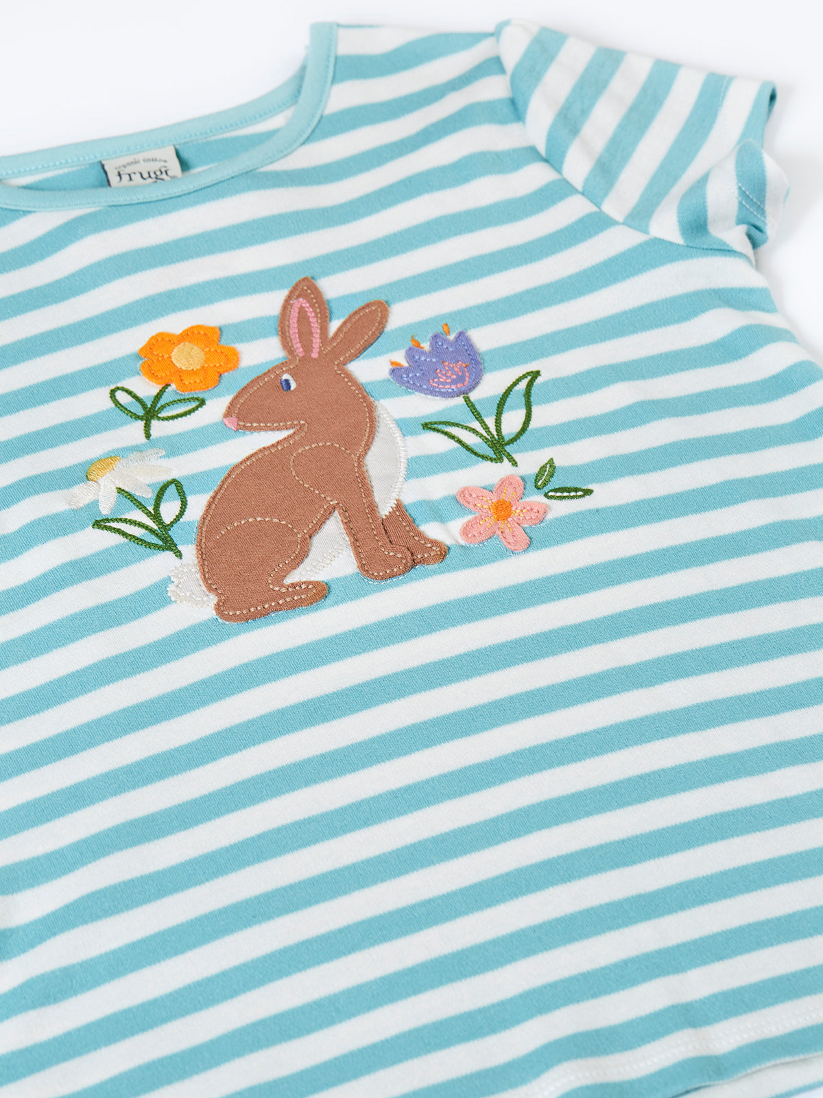 Frugi Girls Lichen Stripe/Rabbit Lindsey T-shirt