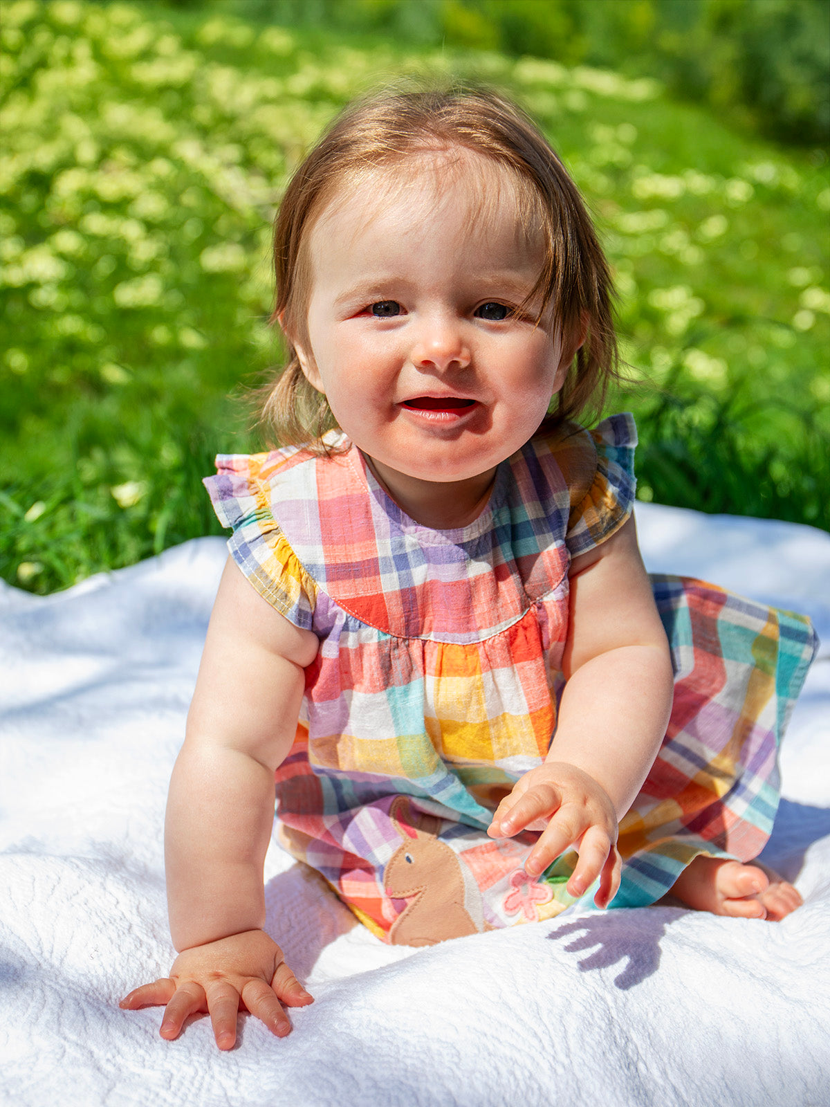 Frugi Baby Girls Springtime Check Rabbit Flora Body Dress
