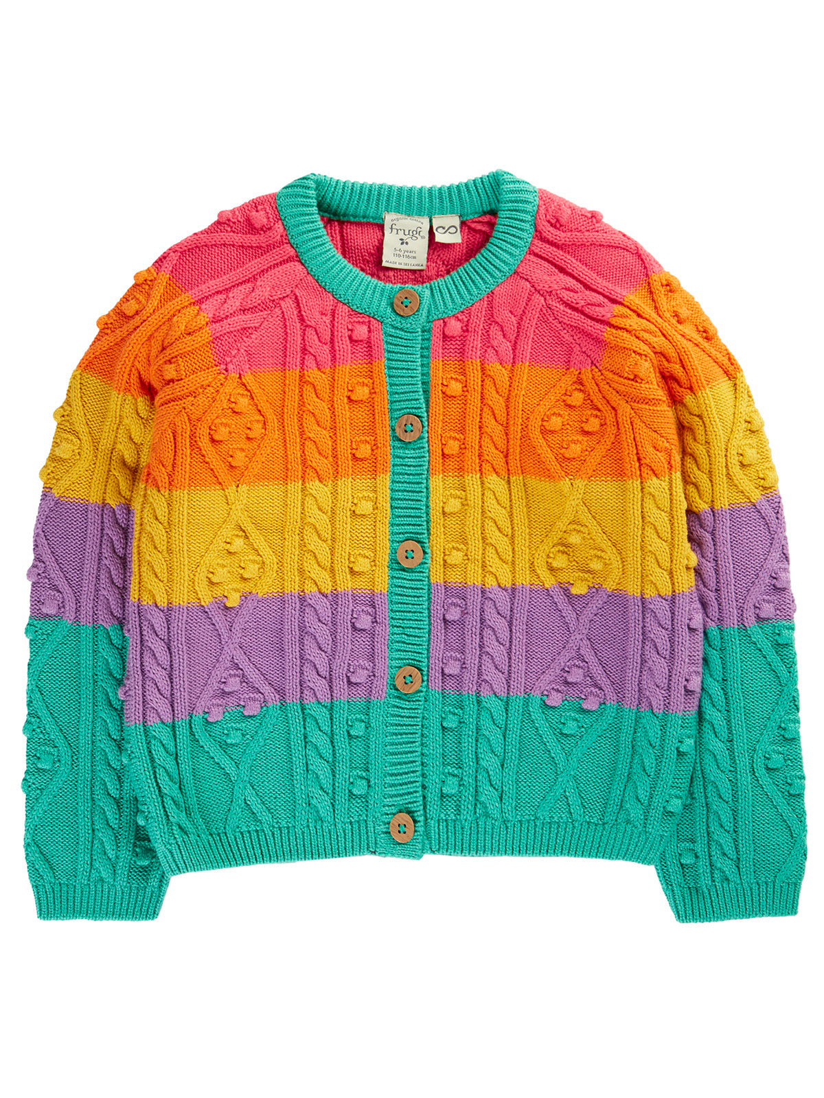 Frugi Girls Rainbow Cable Knit Cardigan