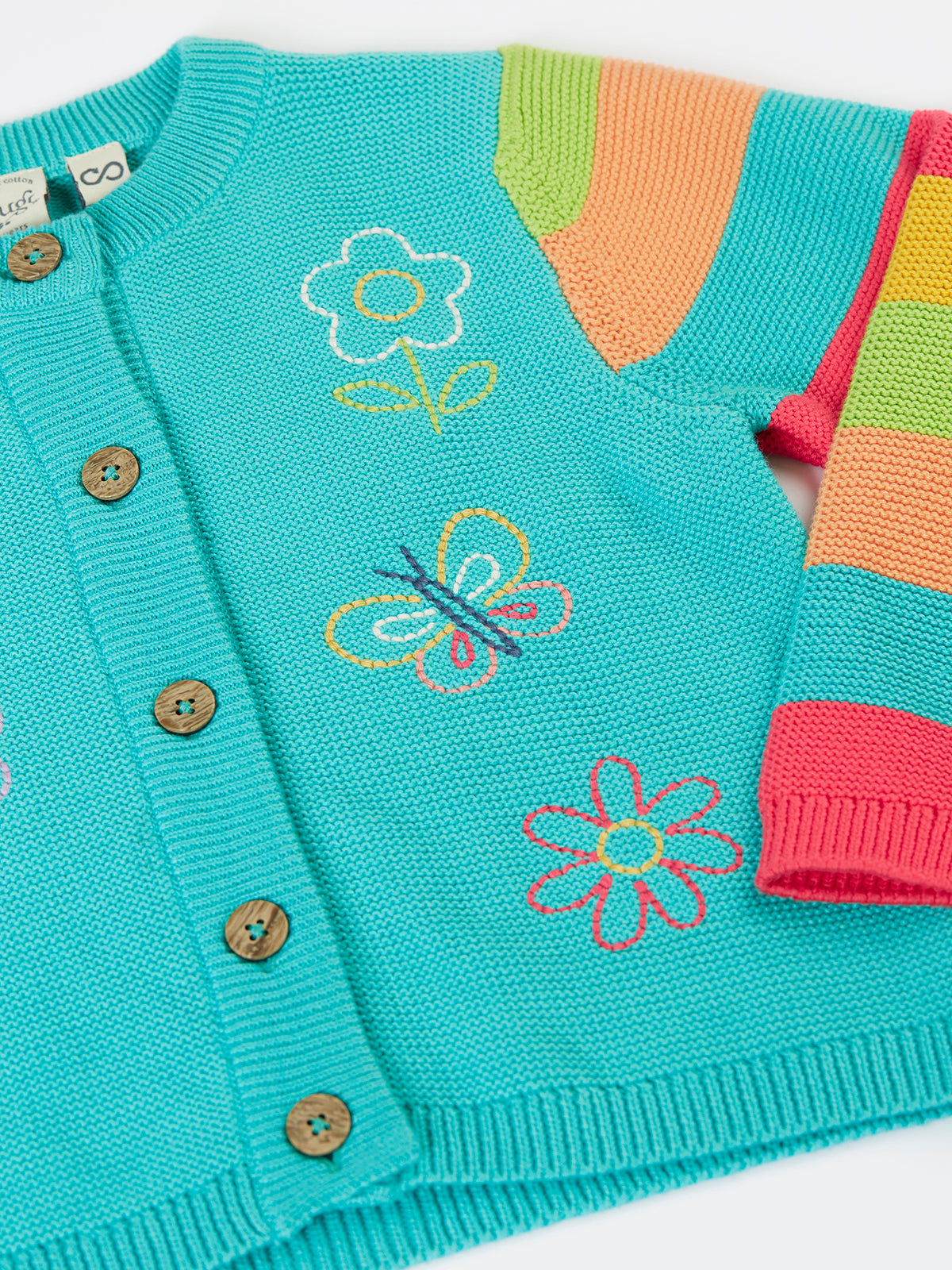 Frugi Girls Cammie Aqua Butterfly Cardigan