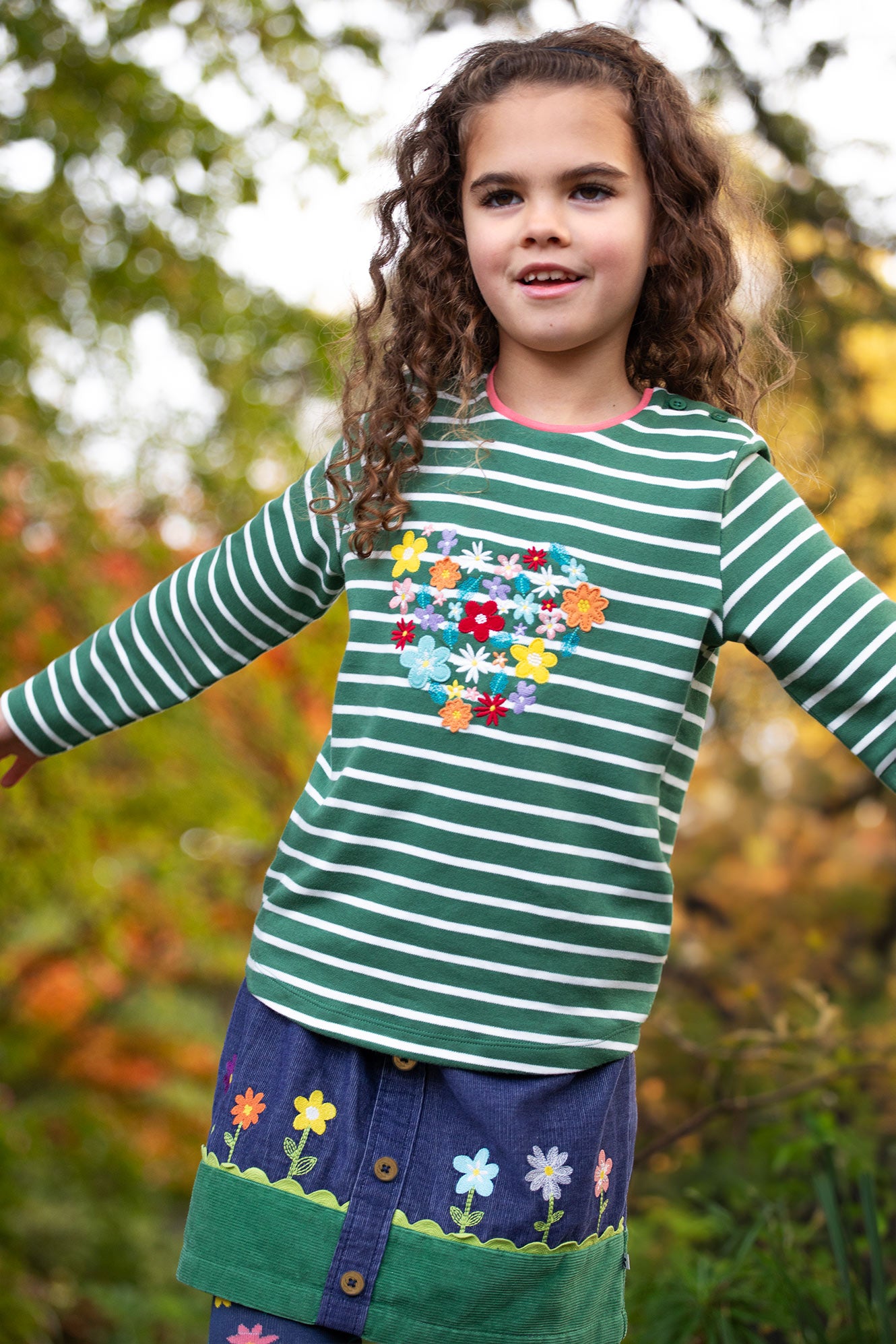 Frugi Girls Cara Blue/Flowers Cord Skirt