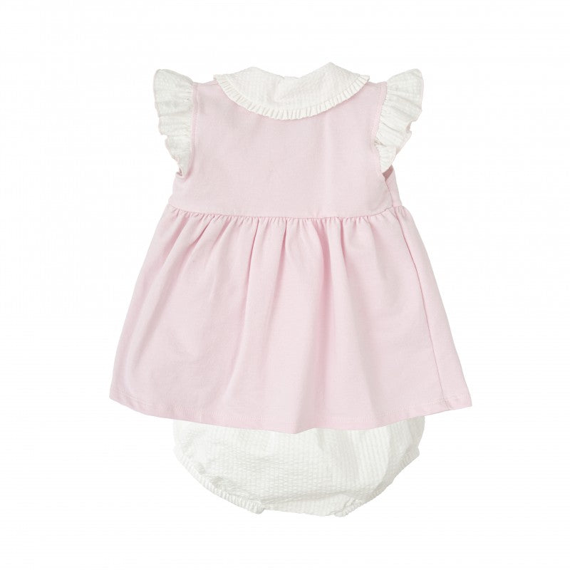 Babidu Baby Girl Pink Dress With White Ruffle Collar