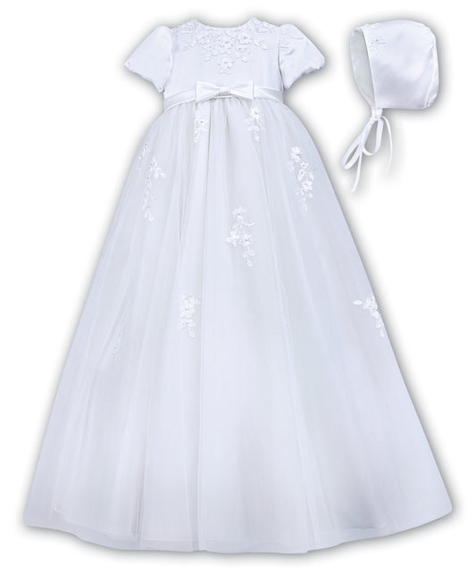 Sarah-Louise Lace & Floral Christening Robe & Bonnet