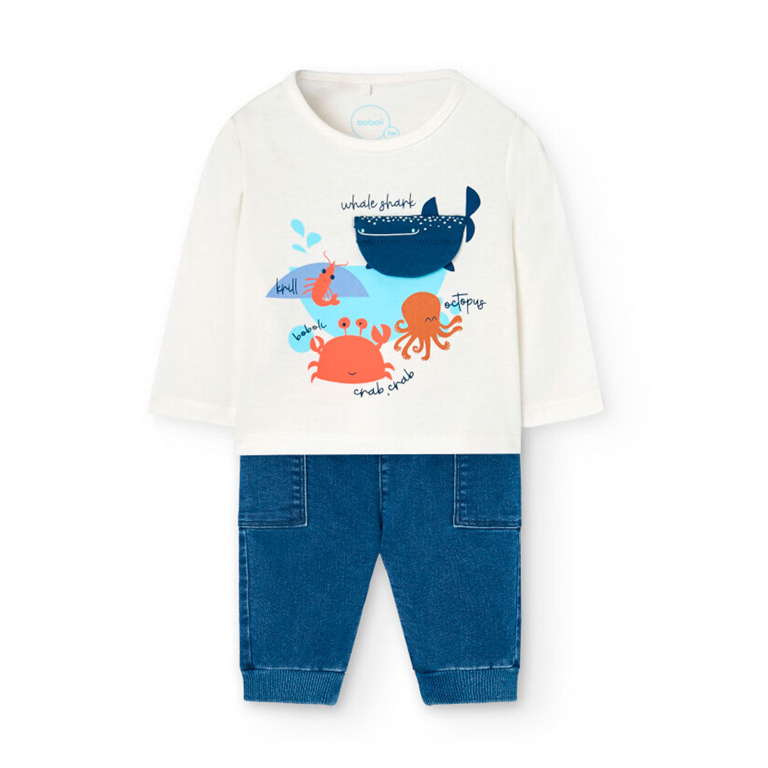 Boboli Baby Boys 2 Piece Long Sleeve Top and Jeans Outfit