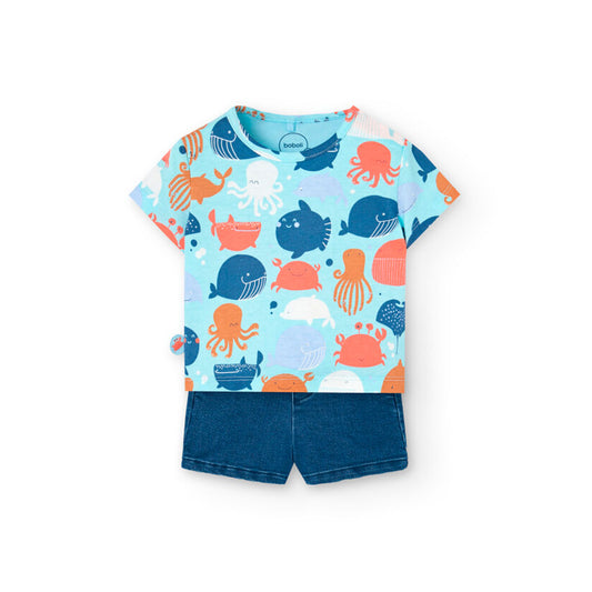 Boboli Baby Boys Summer 2 Piece Short Sleeve Top and Jeans Shorts Outfit