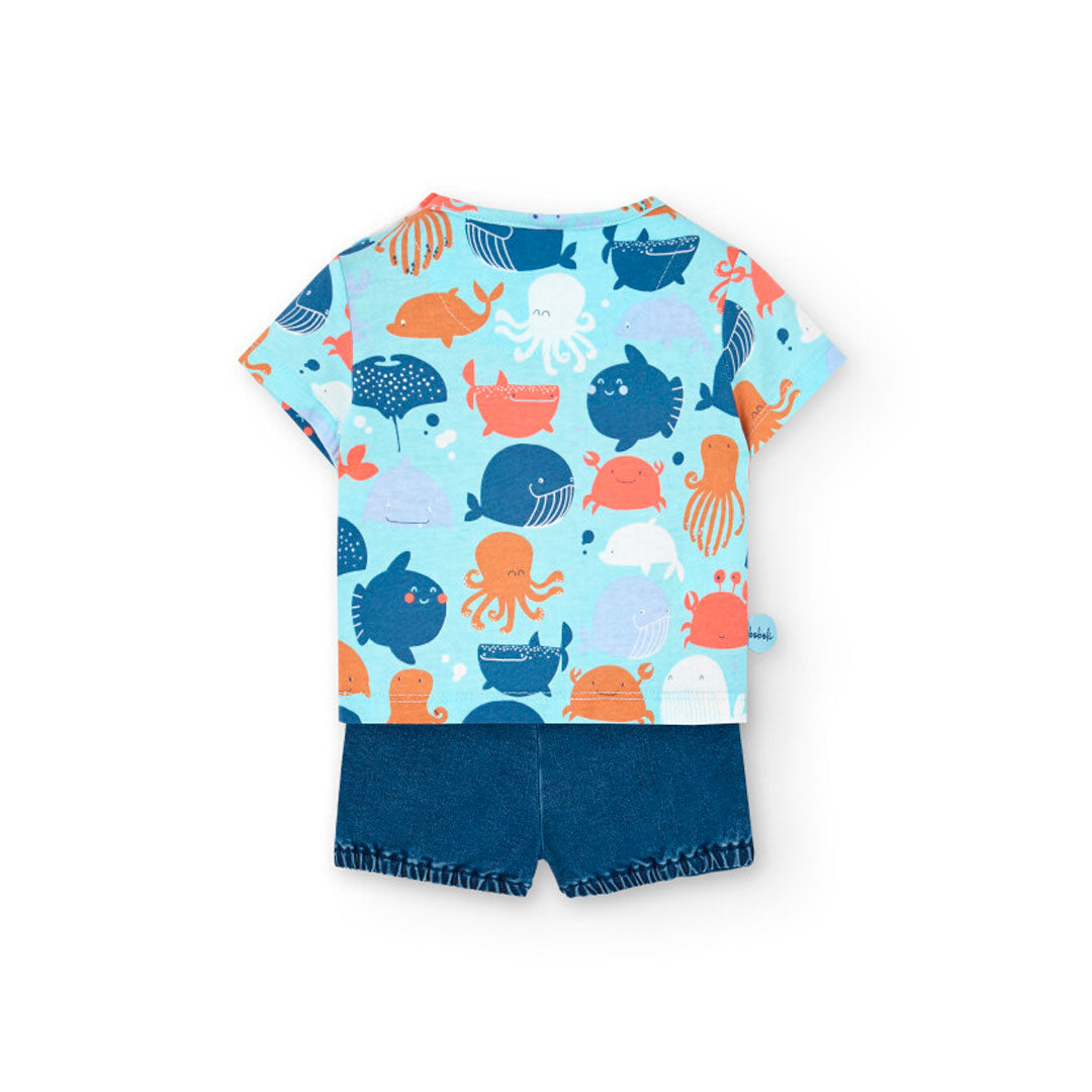 Boboli Baby Boys Summer 2 Piece Short Sleeve Top and Jeans Shorts Outfit