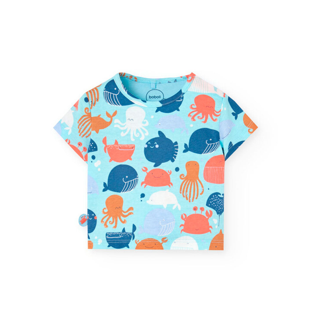 Boboli Baby Boys Summer 2 Piece Short Sleeve Top and Jeans Shorts Outfit