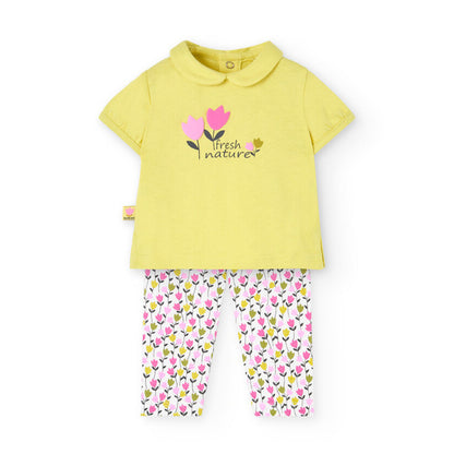 Boboli Baby Girls 2 Piece Short Sleeve Top And Leggings Outfit