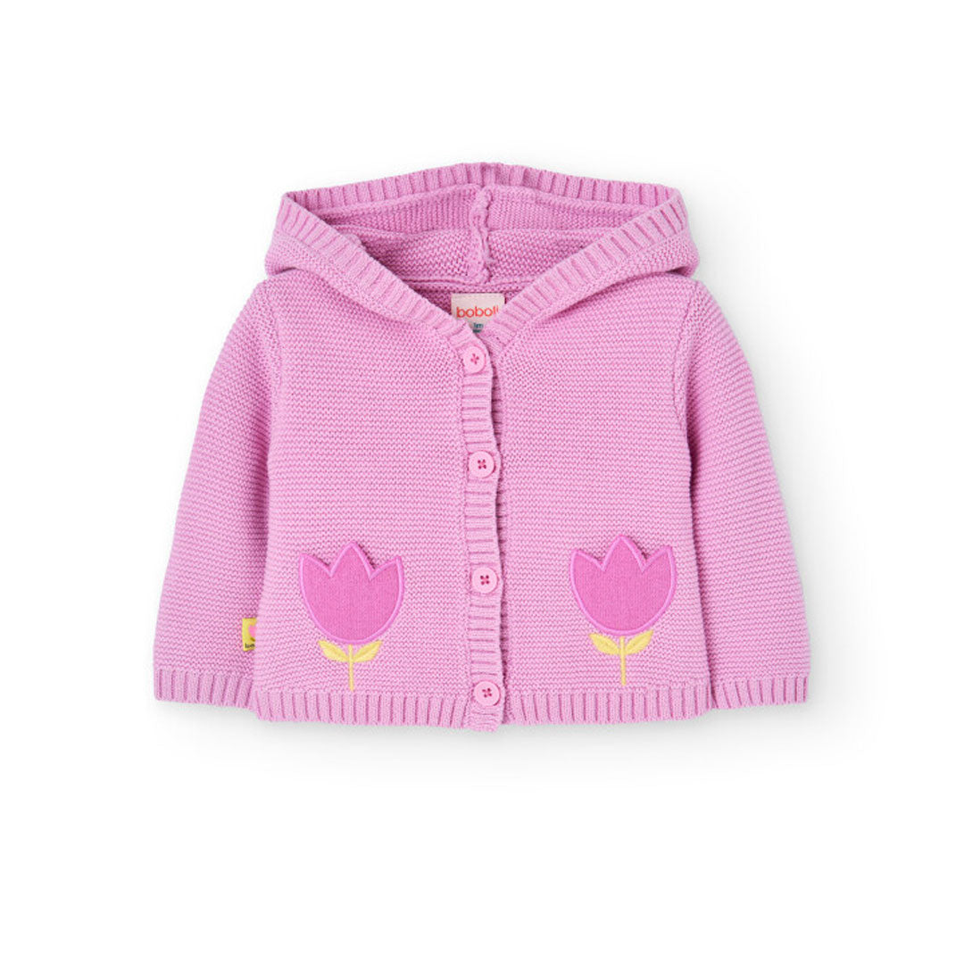 Boboli Baby Girls Mauve Knitted Hooded Jacket