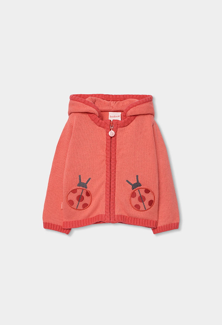 Boboli Baby Girls Ladybird Pink/Red Zip Up Knit Jacket