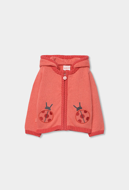Boboli Baby Girls Ladybird Pink/Red Zip Up Knit Jacket