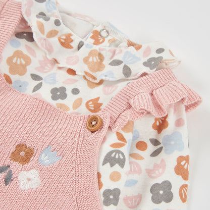 Boboli Baby Girls Rose Knit Dungaree Set