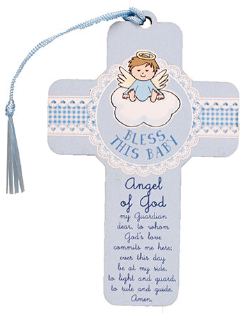 Wood Bless This Baby Boy Cross