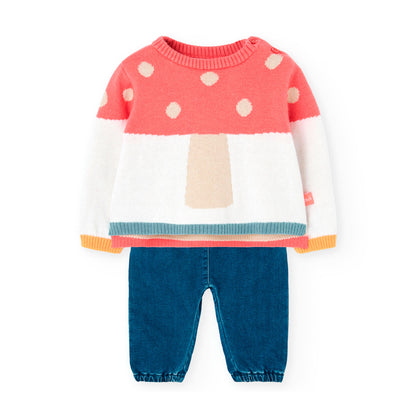 Boboli Baby Girls 2 Piece Mushroom Jumper and Trousers Outfit