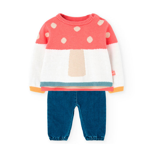 Boboli Baby Girls 2 Piece Mushroom Jumper and Trousers Outfit
