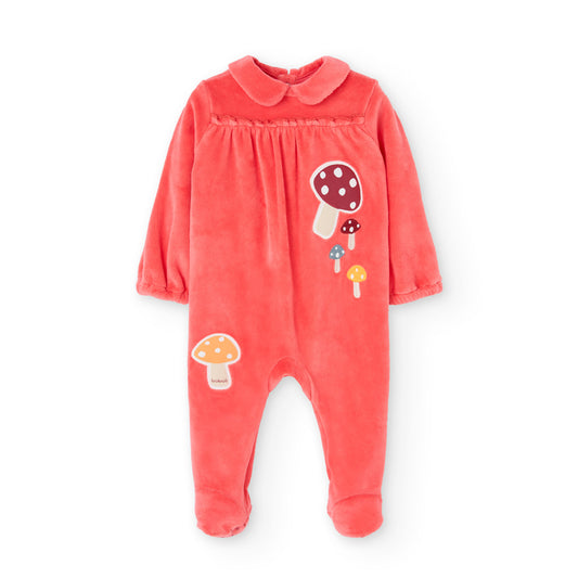 Boboli Baby Girl Coral Fleeced Mushroom Babygrow