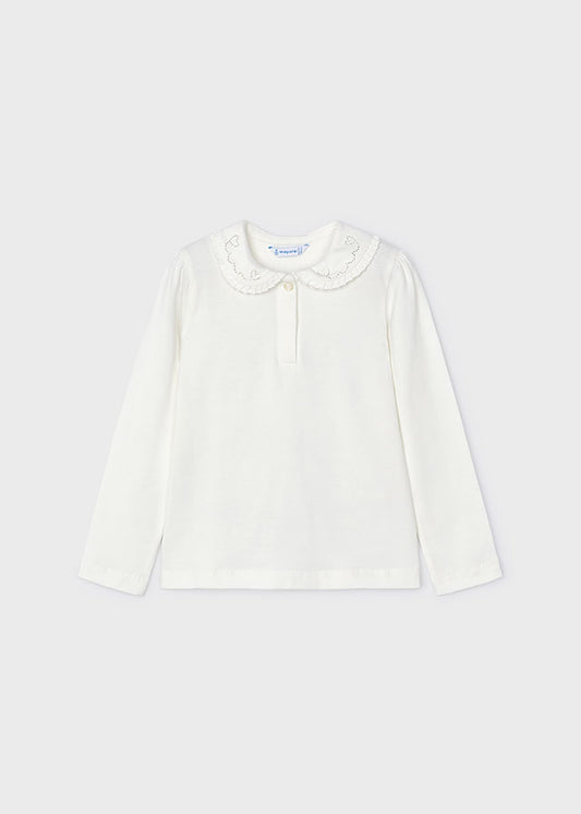 Mayoral Girls White Detailed Collar Polo Shirt