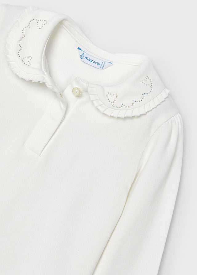 Mayoral Girls White Detailed Collar Polo Shirt