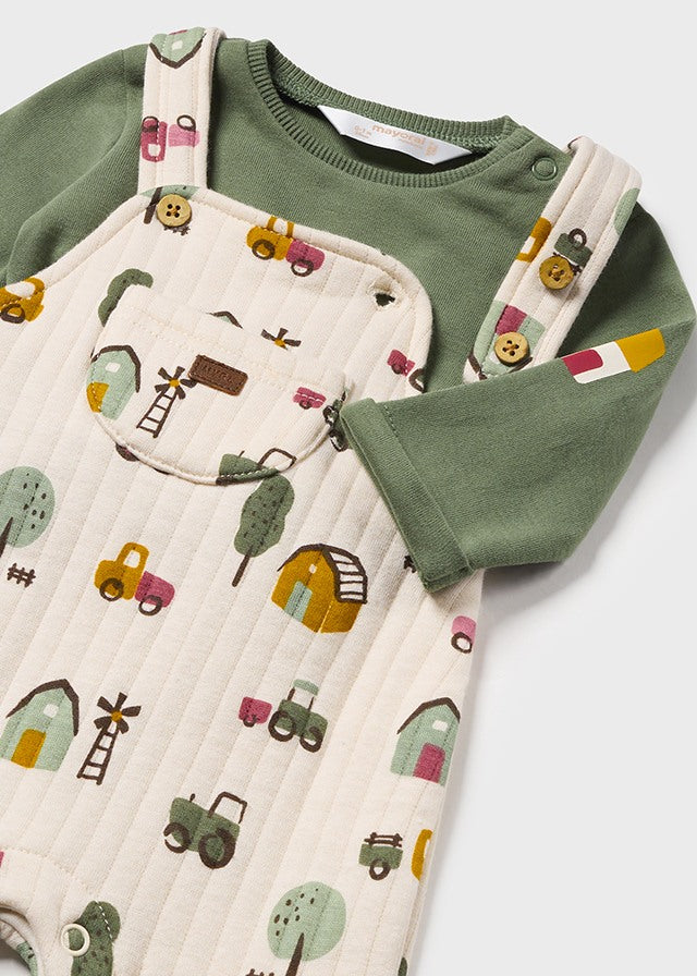 Mayoral Newborn Baby Farm Print Dungarees and T-Shirt Set