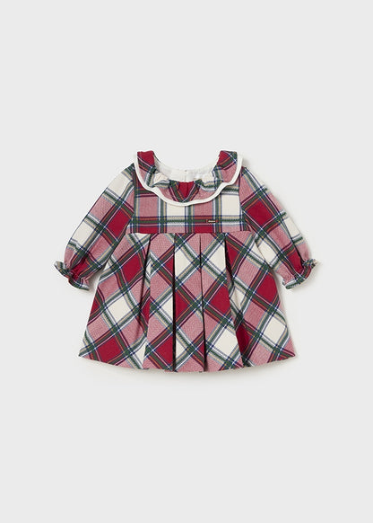 Mayoral Newborn Baby Girls Red Tartan Ruffle Neck Dress