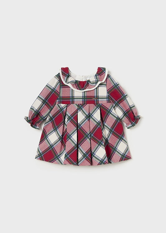 Mayoral Newborn Baby Girls Red Tartan Ruffle Neck Dress