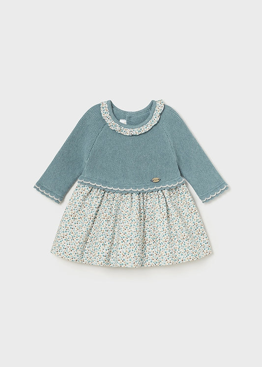 Mayoral Newborn Baby Girls Combined Pastel Blue Tricot Dress