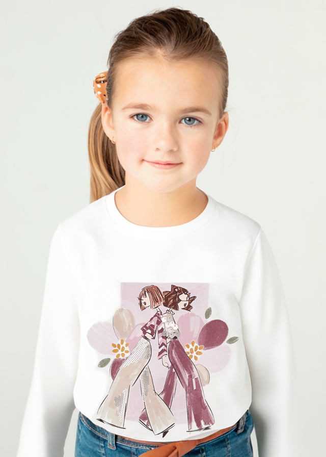 Mayoral Girls Pink Girl Graphic Long Sleeve T-Shirt