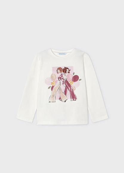 Mayoral Girls Pink Girl Graphic Long Sleeve T-Shirt