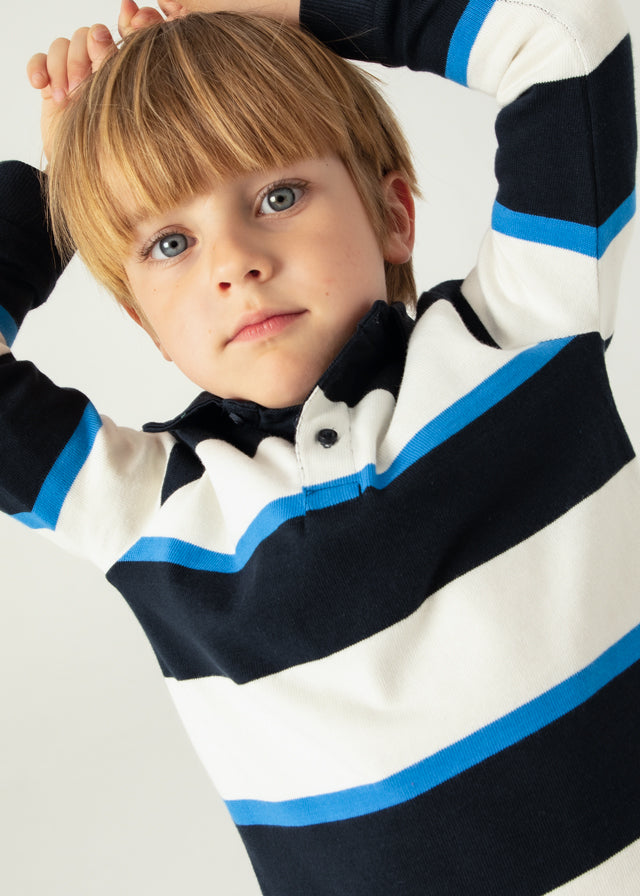 Mayoral Boys Blue Striped Long Sleeve Polo