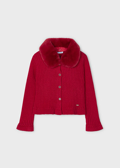 Mayoral Girls Tricot Cardigan with Fur Collar